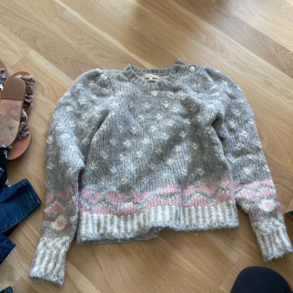LoveShackFancy Gray and Pink Women's Sweater with hearts size S